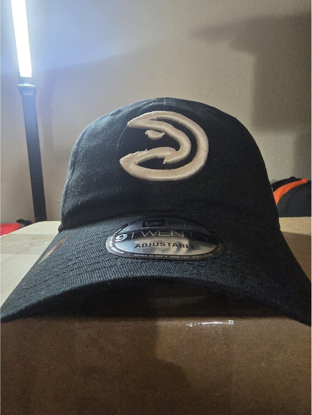 Atlanta Hawks New Era 9Twenty Adjustable Strapback Hat Black With White...